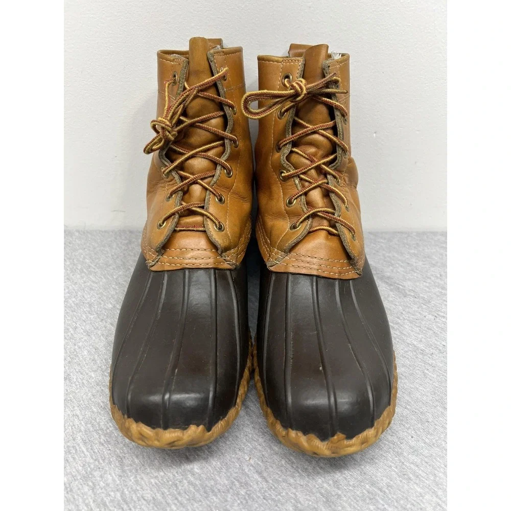 Vintage L.L. Bean Boots Mens Size 8 Brown Leather‎ Rubber Duck Hunting USA 90s